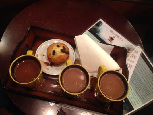 Mexican Hot Chocolate (2 on the right) and regular hot chocolate on the left.