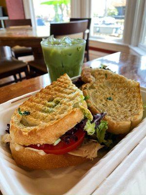 Turkey Basil Panini + Matcha Latte