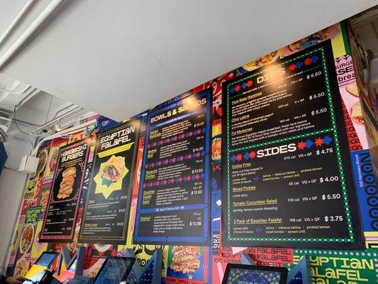 Menu on top of kiosk near entrance