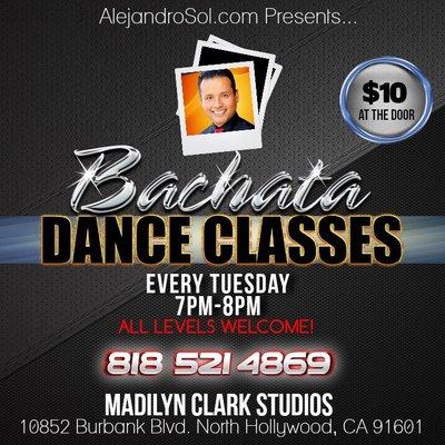 Tuesday Bachata Class at 7PM @ Madilyn Clark 10852 Burbank Blvd. North Hollywood, CA 91601.