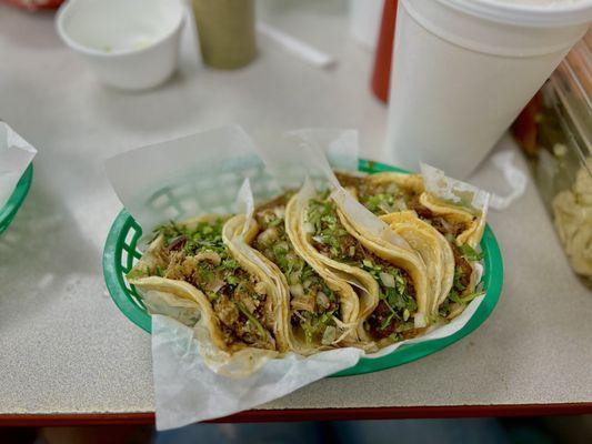 Carnita Taco with onion and cilantro & their house salsa