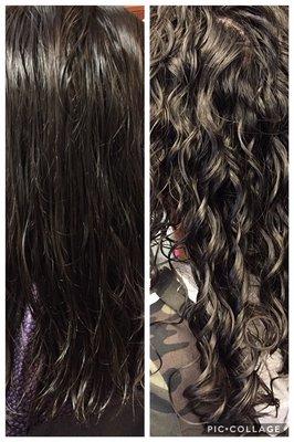 Before and after. We did a spiral perm on her. Perm by Loree