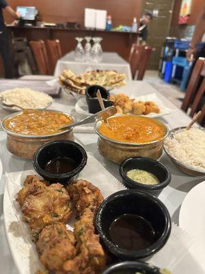 Vegetable Pakora, Chana Masala, Chicken Tikka Masala, Chicken Pakora, Garlic Naan, Butter Naan