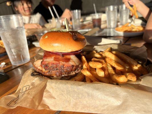 The Veteran burger with burger and pork belly. Scrumptious!