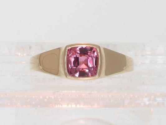 Cushion-Cut Pink Sapphire in 14 Karat Yellow Gold Gypsy-Style Ring