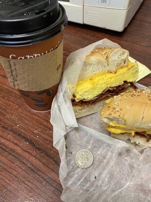 Breakfast bagel and coffee