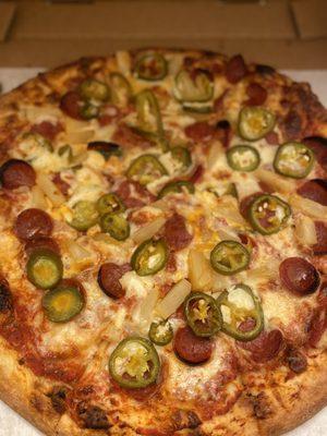 Pineapple, pepperoni, and jalapeño