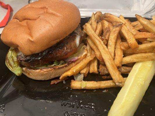 Stuffed banana pepper burger - our favorite from our takeout order which also included fingers and pizza.