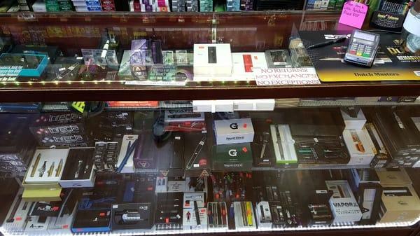 Our display of Vaporizers and E-cigs.