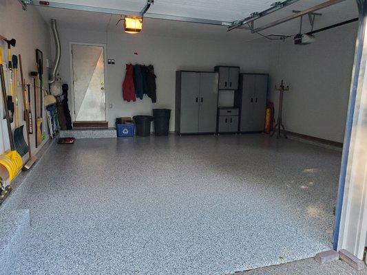 Picture view of the entire 2 car garage. We had them do all the cement areas...I highly recommend that as well.