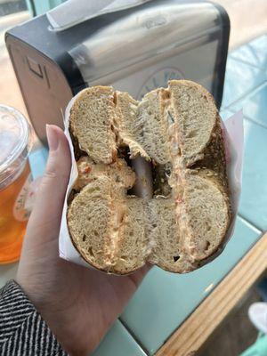 Za'atar bagel with roasted veggie cream cheese