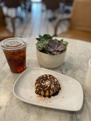 Gluten friendly doughnut - churro flavor with iced coffee