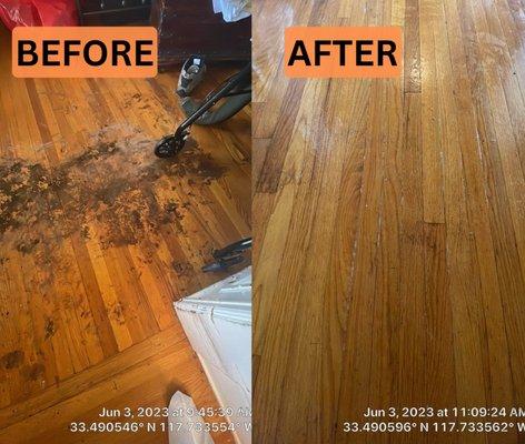 Floor buildup cleaning - before and after. 
 Location: North Orange County