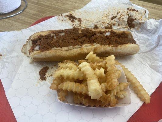 Foot Long Chili Dog with Fries