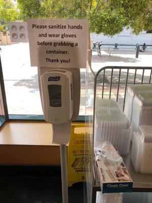 Sanitizer and gloves for hot and salad bar