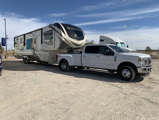 Our new Ford F-350 hauling our new rig. Thank you Ed Kenley and Mike!