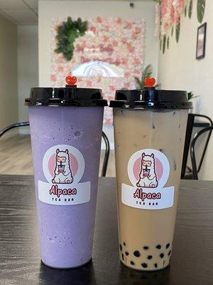 Taro smoothie & Hokkaido milk tea with boba