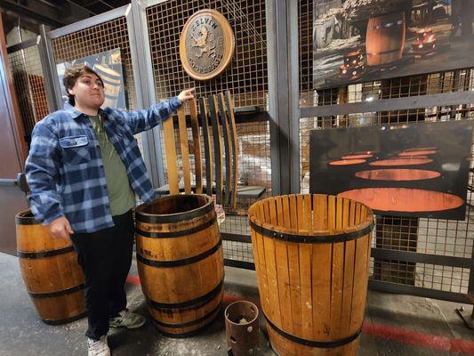 Chase, our tour guide, talking about the cooper and barrel chars