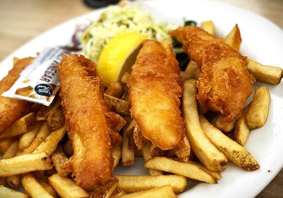 Beer battered fish and chips