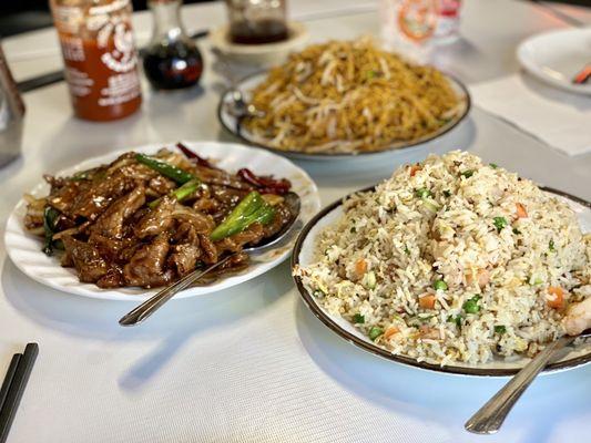 Shrimp Fried Rice/ SSS Chow Mein/ Mongolian Beef