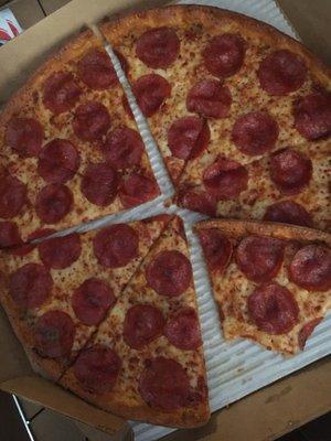 Thin crust medium pepperoni pizza about $13