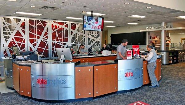 View of the inside printing area and customer service counter.