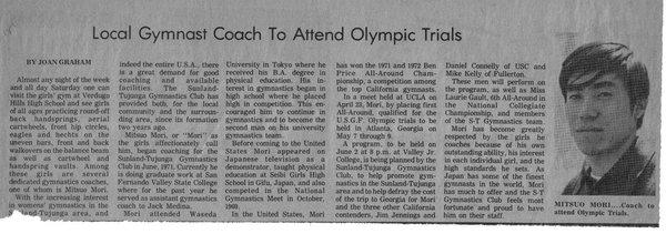 Coach Mori to attend Olympic Trails! that was the headline back in the day. You won't find a more qualified Coach in all of Los Angeles!