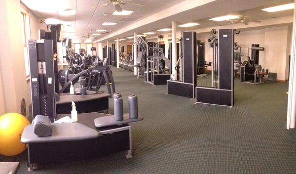 Full fitness center with a variety of workout equipment