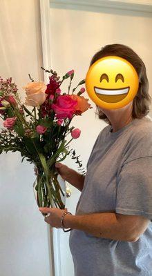 My mom with her Mother's Day flowers!