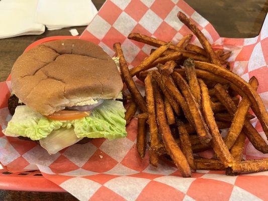 Black Bean Burger and Sweet Potato Fries