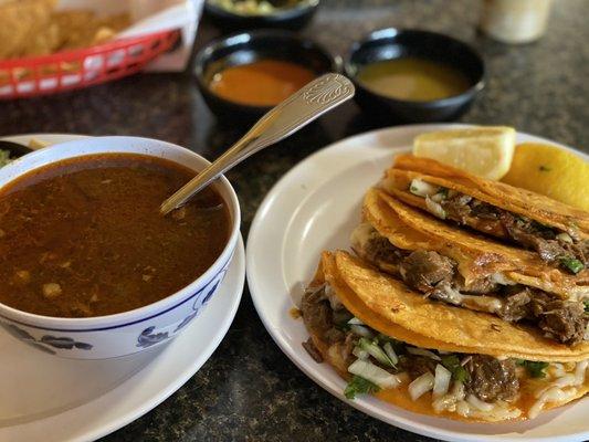 Birria tacos with consomé