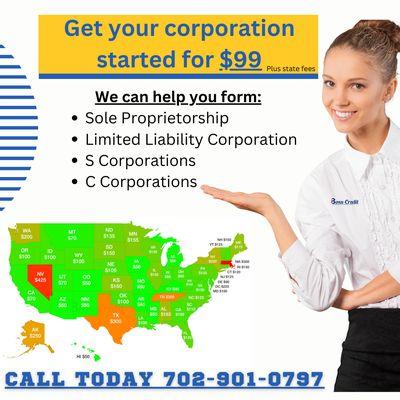 Start your corporation or LLC today, we can help you start your business.