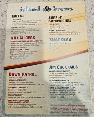 Menu as of July 2024