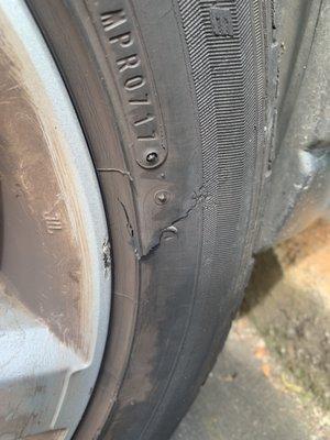 Crack in tire after they called me in saying my tire was fixed