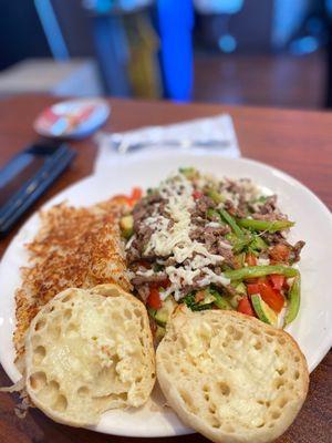 Steak frittia with hash