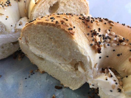 Everything bagel with cream cheese.