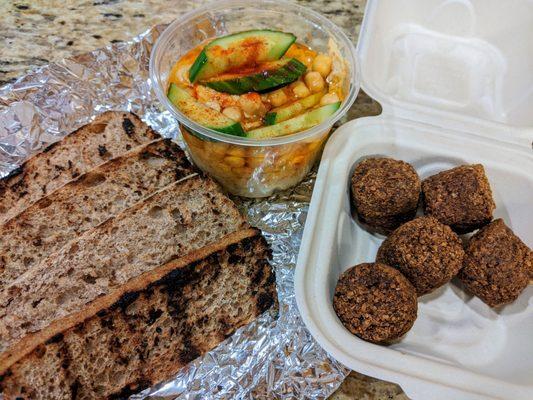 Hummus & Focaccia starter with a side of falafel!