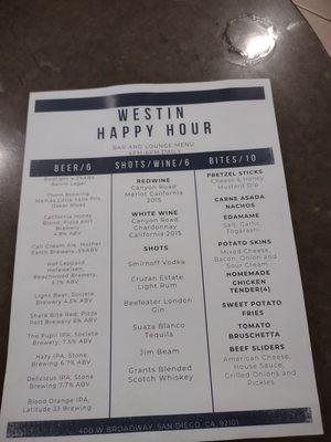 Happy hour menu Dec 2022