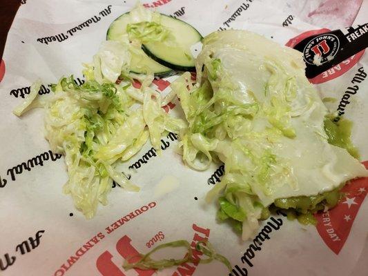 Incredibly gross wet, soggy lettuce. Shame on you JJ's!!