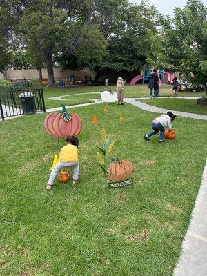 Exercise ~ rolling pumpkins relay race