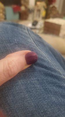 There is a crack running right down the middle.  It is hard to see in picture. This happen to a few of my nails.