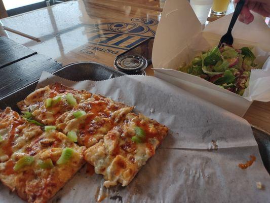 Buffalo Chicken Flatbread and Walnut Apple Strawberry Salad