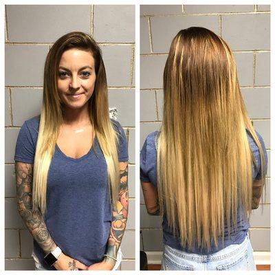 18" I Tip ombré Babe Hair Extensions. Color & Extensions by Hanna.