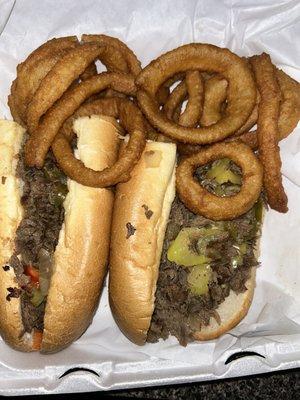 Regular Philly with all the veggies and no cheese with onion rings.