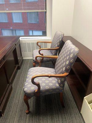 Two Woven Damask Arm Chairs