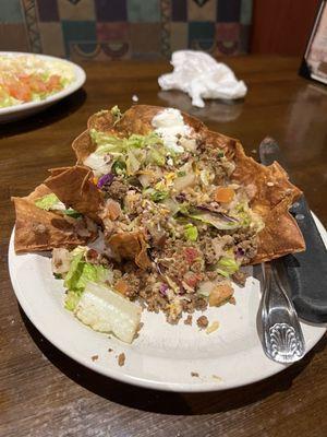 Taco salad. Cold meat, no seasoning.