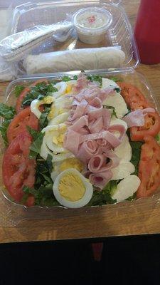 The caprese salad with my additions of ham and hard boiled eggs. It was so yummy and pretty!