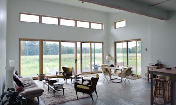 New passive solar Residence 
 View from the south facing Living Room.  Large sliding glass doors with transoms and a 5' roof overhang.