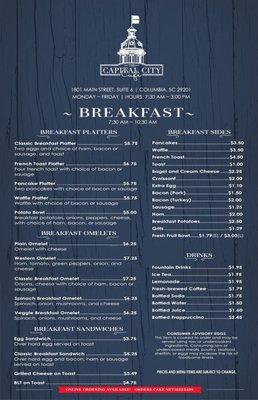 Breakfast menu