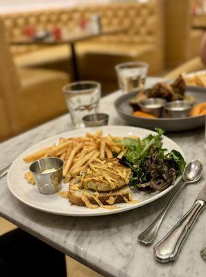 Open-faced crab cake sandwich (smaller portion)